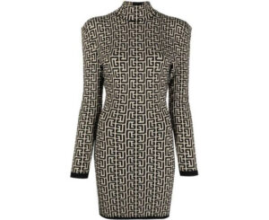 Balmain Motif Print Long Sleeve Dress